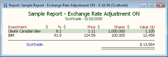 exchange rate on report
